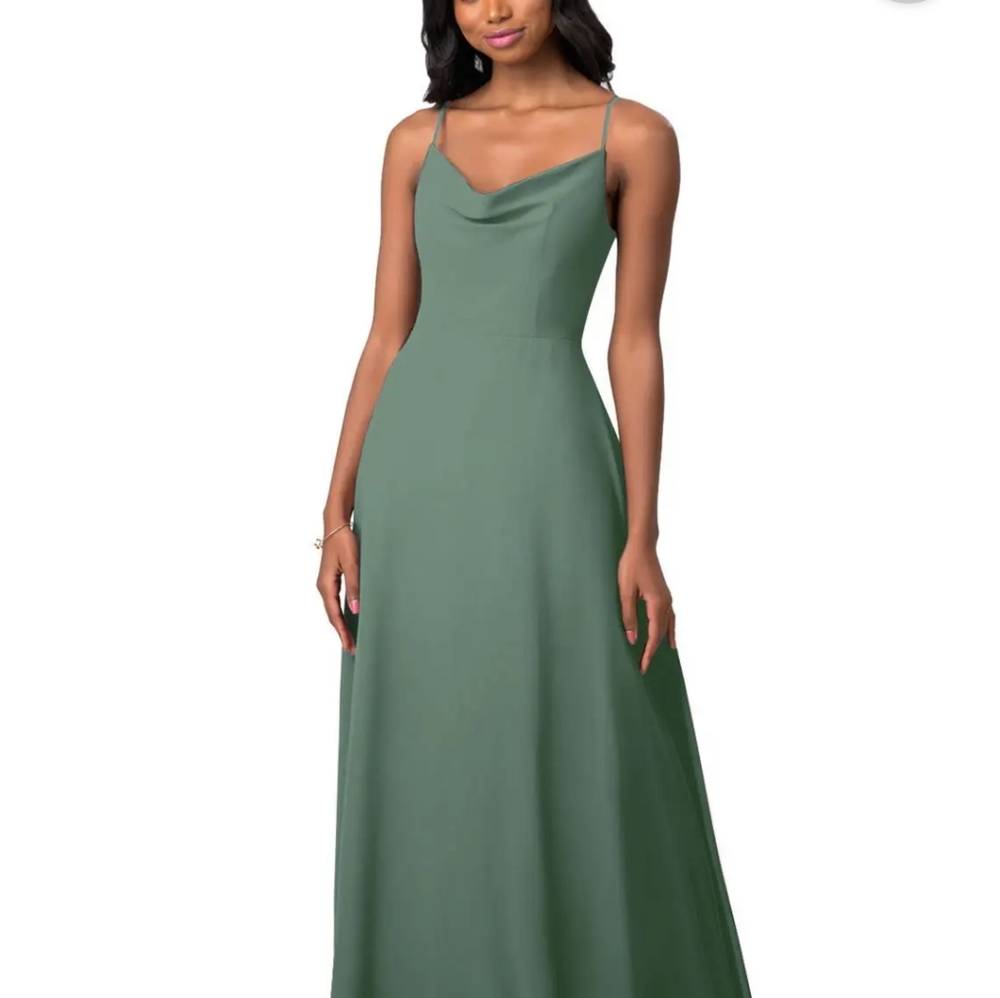NWT Azazie Daenerys Chiffon, A-Line, size 16, Eucalyptus